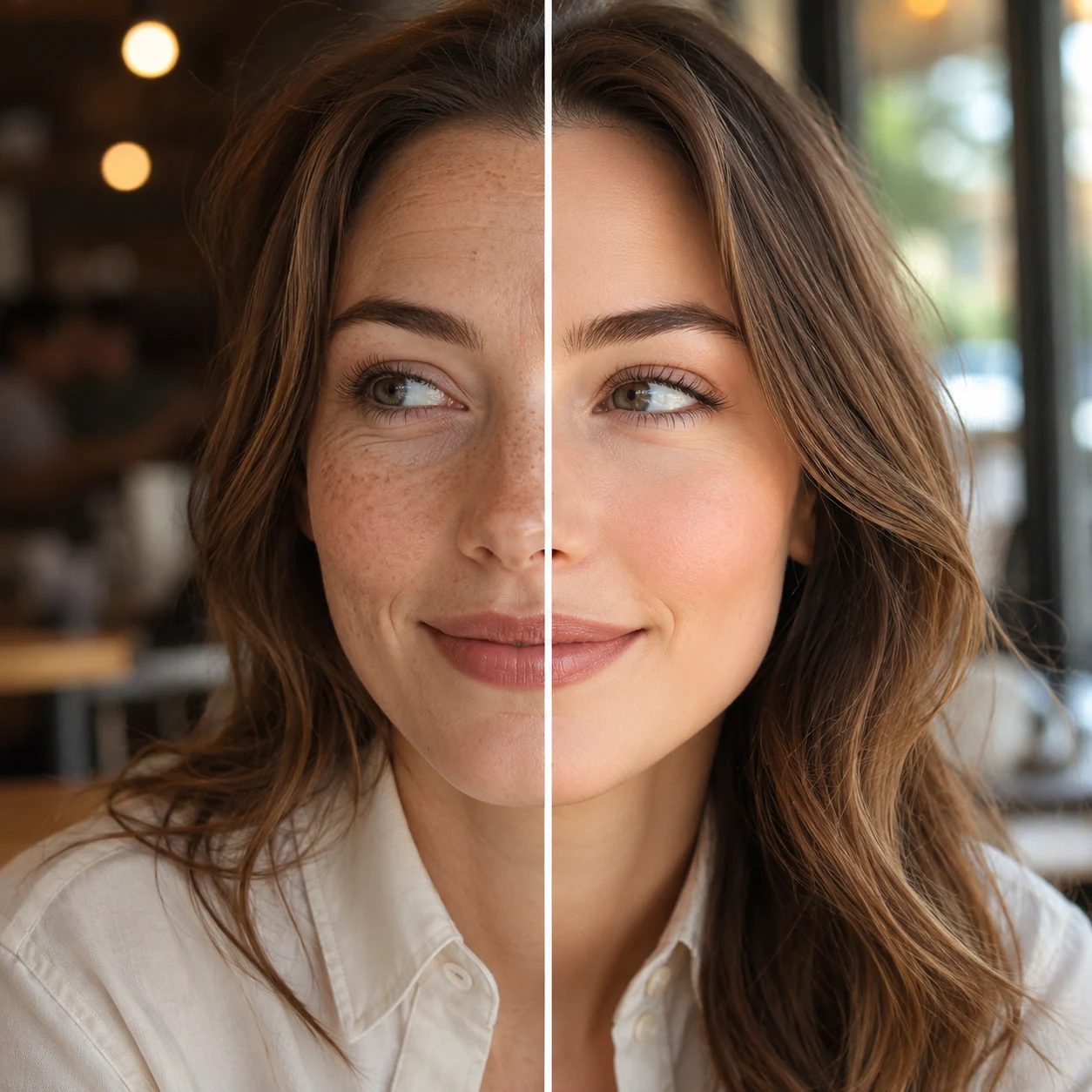 AI Enhance before and after portrait comparison