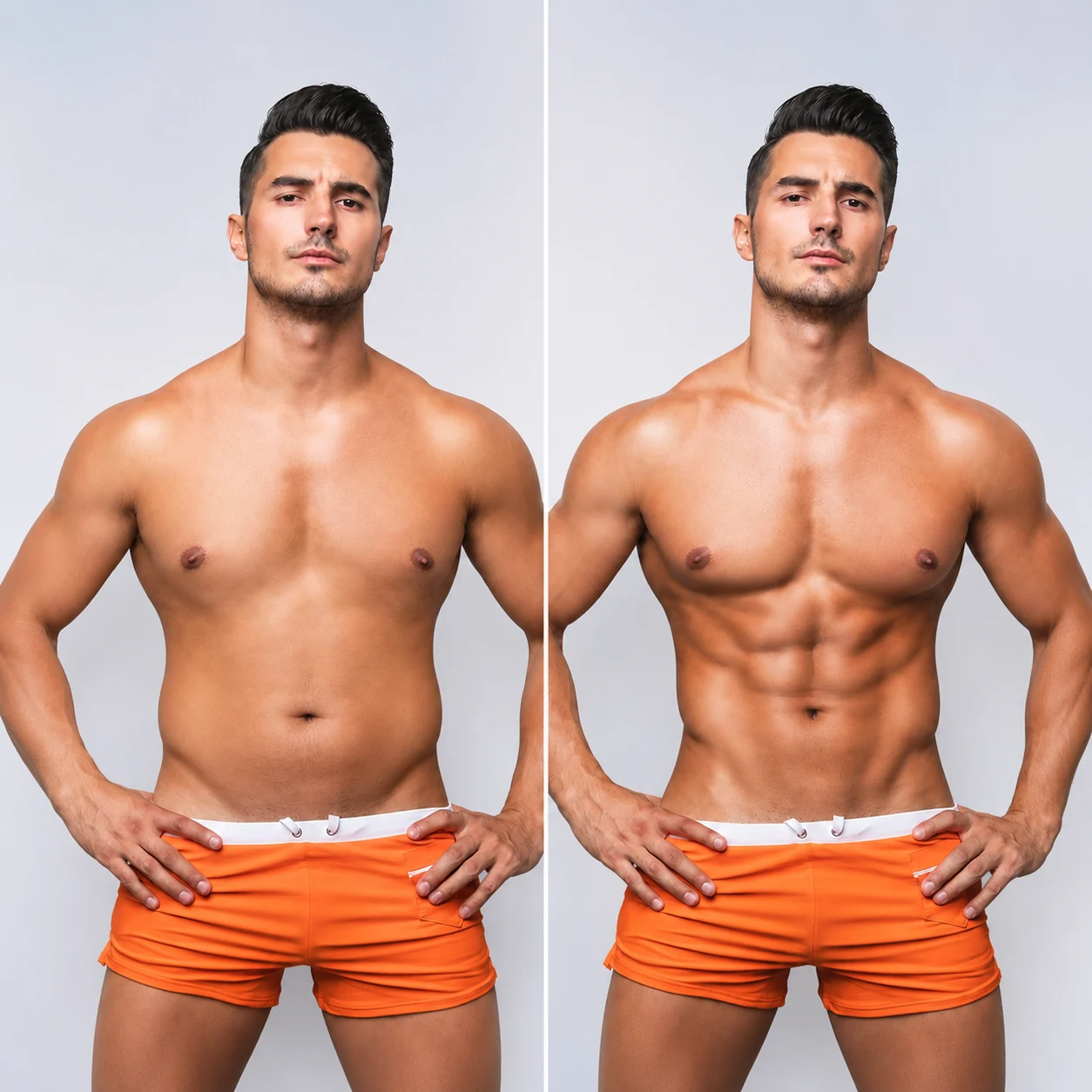 AI Muscle before and after body transformation preview